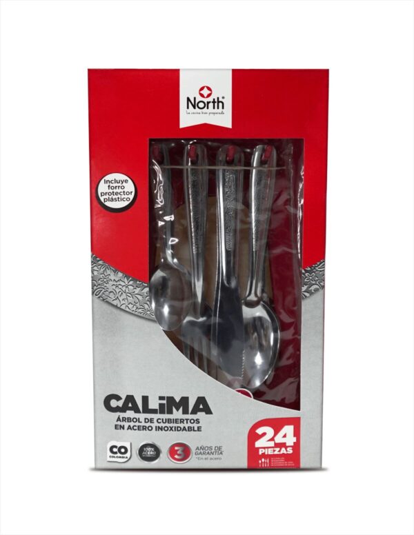 Set de Cubiertos Calima de 24 Piezas en Acero Inoxidable con Soporte en Árbol