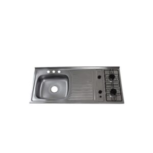 MESÓN EN ACERO INOXIDABLE ESCURRIDOR DERECHO MEZCLADOR 120x50 CON ESTUFA 2BG