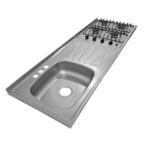 Mesón con Estufa 4 Quemadores Escurridor Derecho y Mezclador 150x50
