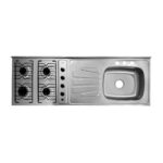 Mesón con Estufa de 4 Quemadores Escurridor lado Izquierdo y Mezclador 150x50