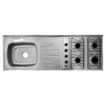 Mesón con Estufa 4 Quemadores Escurridor al Lado Derecho y Monocontrol en Acero Inoxidable150x50