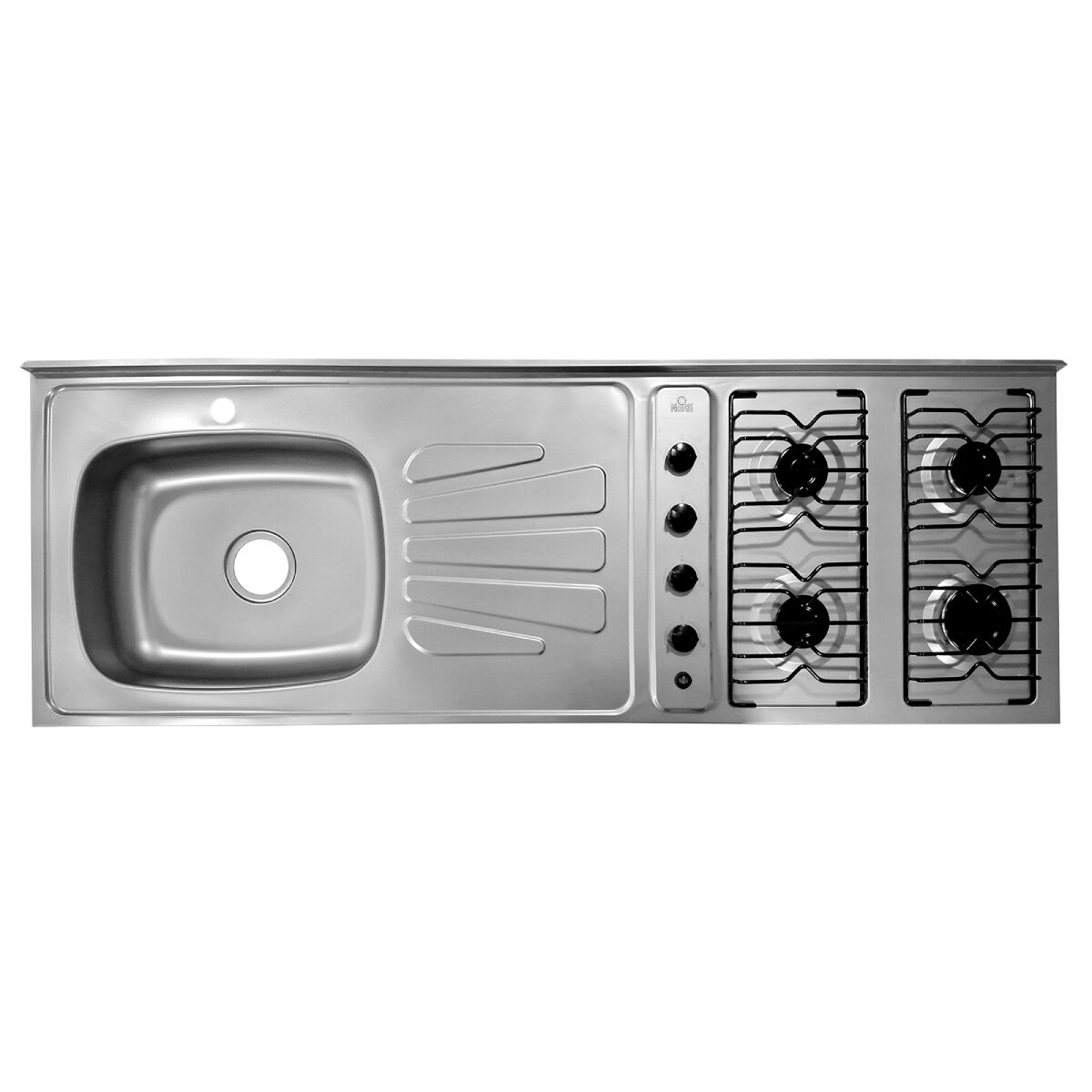 1748-Mesón con Estufa 4 Quemadores Escurridor al Lado Derecho y Monocontrol en Acero Inoxidable150x50 Mesón con Estufa 4 Quemadores Escurridor al Lado Derecho y Monocontrol en Acero Inoxidable150x50