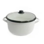 Olla Blanca de 20 cm con Tapa de Vidrio en Peltre