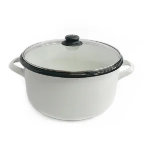 Olla Blanca de 20 cm con Tapa de Vidrio en Peltre