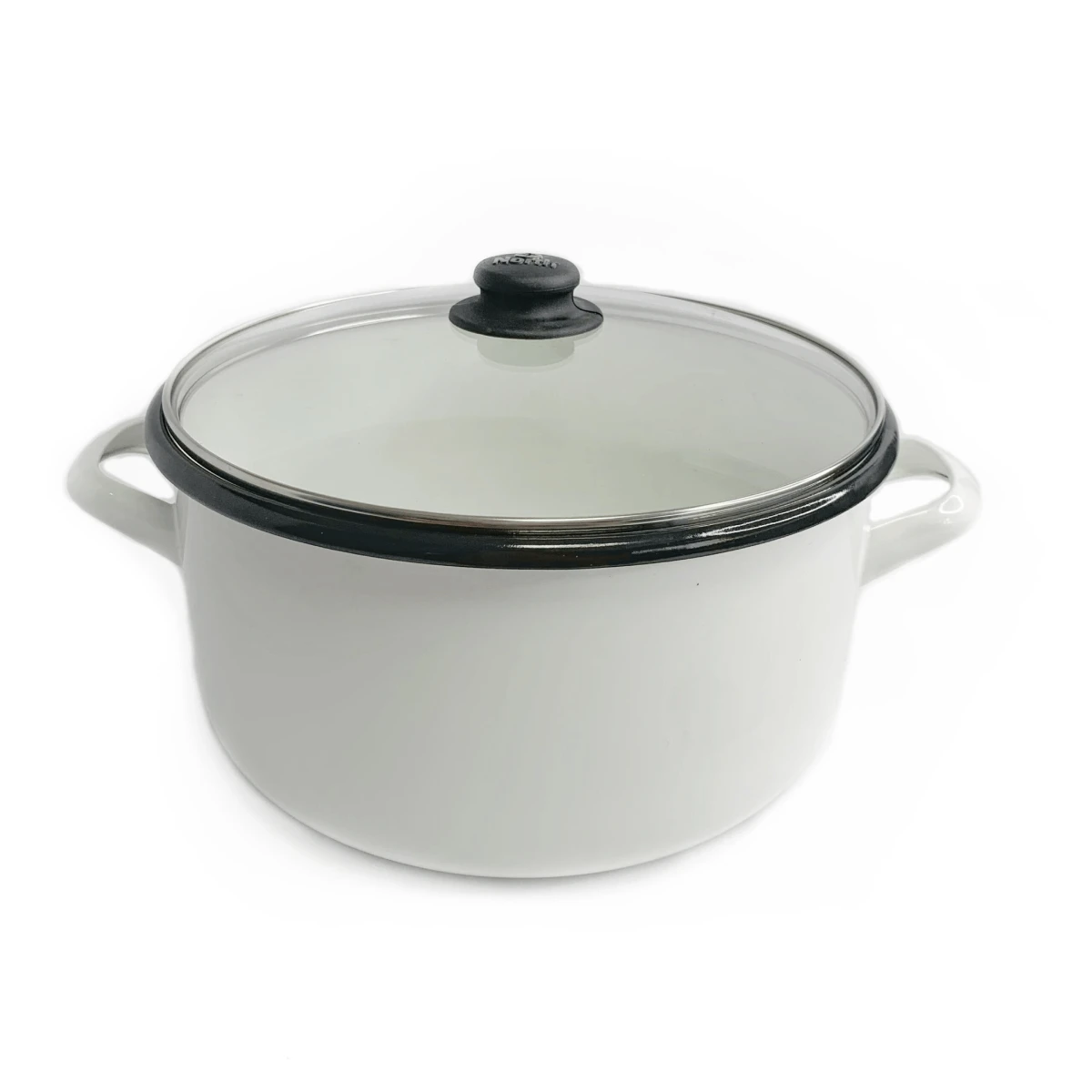 Olla Blanca de 20 cm con Tapa de Vidrio en Peltre Olla Blanca de 20 cm con Tapa de Vidrio en Peltre