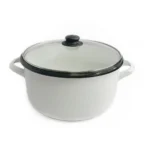 Olla Blanca de 20 cm con Tapa de Vidrio en Peltre