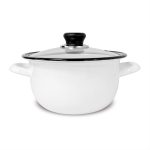 Olla Blanca en Peltre 24 cm con Tapa de Vidrio