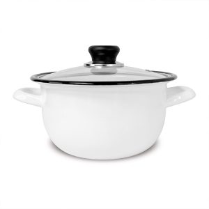 Olla Blanca en Peltre 24 cm con Tapa de Vidrio