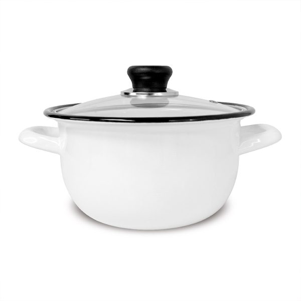 Olla Blanca en Peltre 24 cm con Tapa de Vidrio