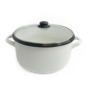 Olla Blanca en Peltre 26 cm con Tapa de Vidrio