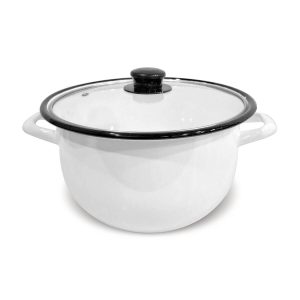 Olla Blanca en Peltre 26 cm con Tapa de Vidrio