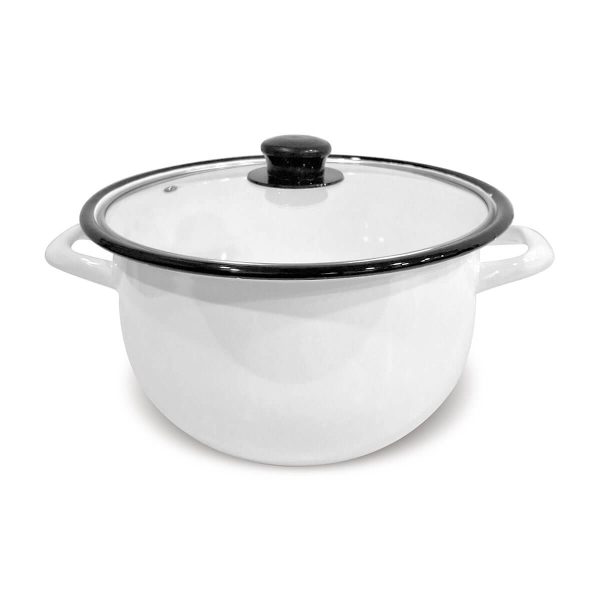 Olla Blanca en Peltre 26 cm con Tapa de Vidrio