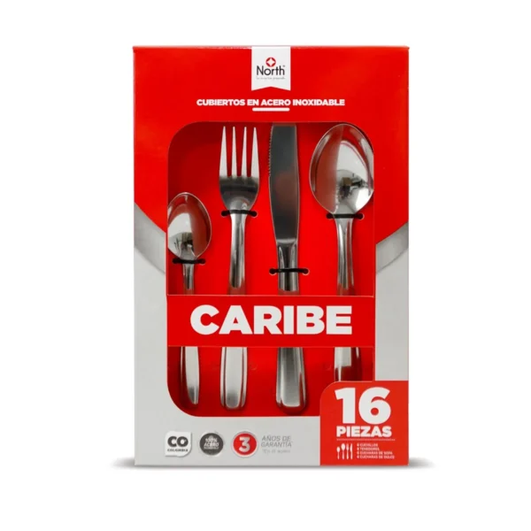 Juego de cubiertos Caribe 16 Piezas en Acero Inoxidable