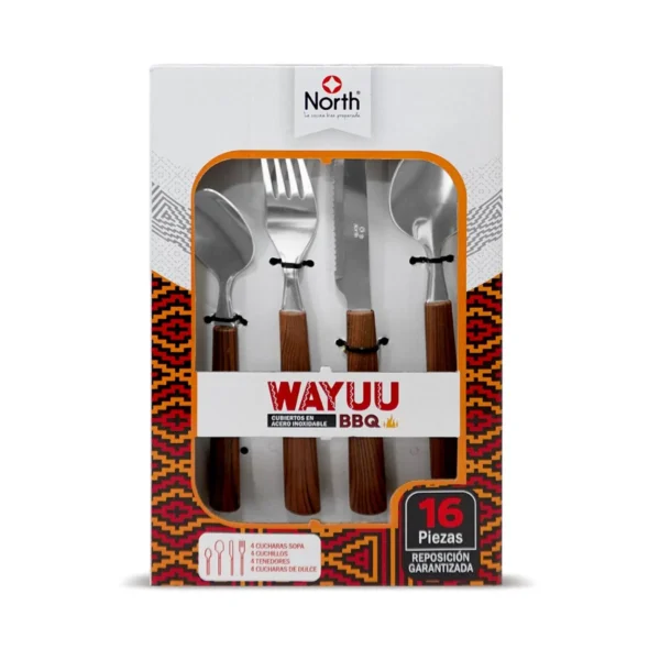 Juego de cubiertos Wayuu BBQ 16 Piezas en Acero Inoxidable